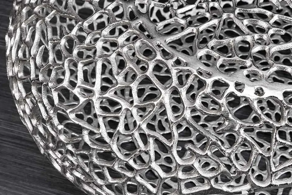 Handgearbeiteter Couchtisch ORGANIC 120cm silber Metall Blatt-Design mit Stauraum