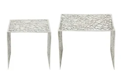 Handgearbeiteter Couchtisch ABSTRACT 49cm 2er Set silber im Gap Design