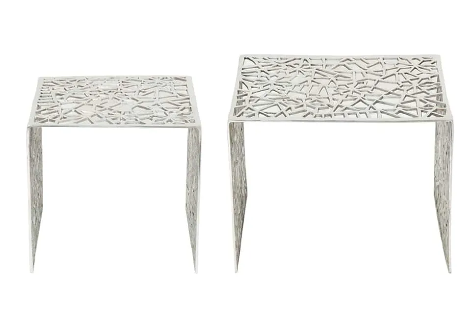 Handgearbeiteter Couchtisch ABSTRACT 49cm 2er Set silber im Gap Design