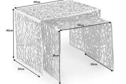 Handgearbeiteter Couchtisch ABSTRACT 49cm 2er Set silber im Gap Design