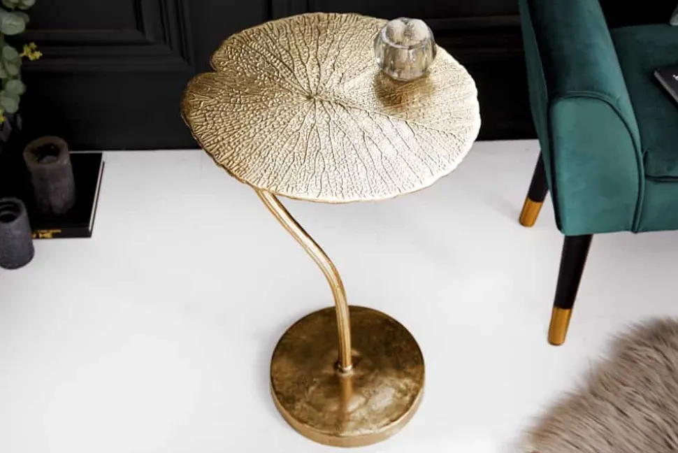 Handgearbeiteter Design Beistelltisch ABSTRACT LEAF 40cm gold