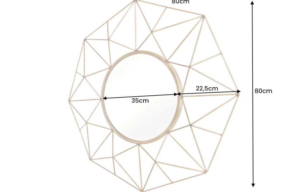 Handgearbeiteter Spiegel DIAMOND L 80cm gold aus Eisen im Retro Design