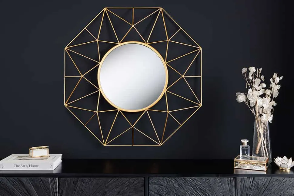 Handgearbeiteter Spiegel DIAMOND L 80cm gold aus Eisen im Retro Design