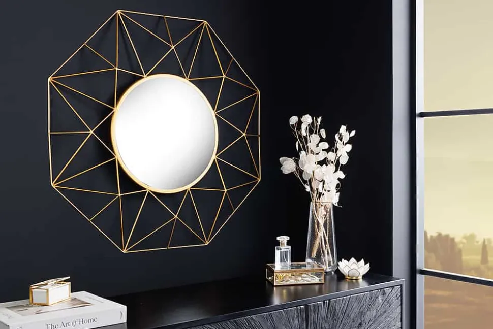 Handgearbeiteter Spiegel DIAMOND L 80cm gold aus Eisen im Retro Design