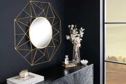 Handgearbeiteter Spiegel DIAMOND L 80cm gold aus Eisen im Retro Design