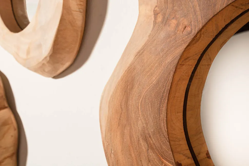 Handgearbeiteter Spiegel REFLECT 31cm natur Teakholz Wandspiegel