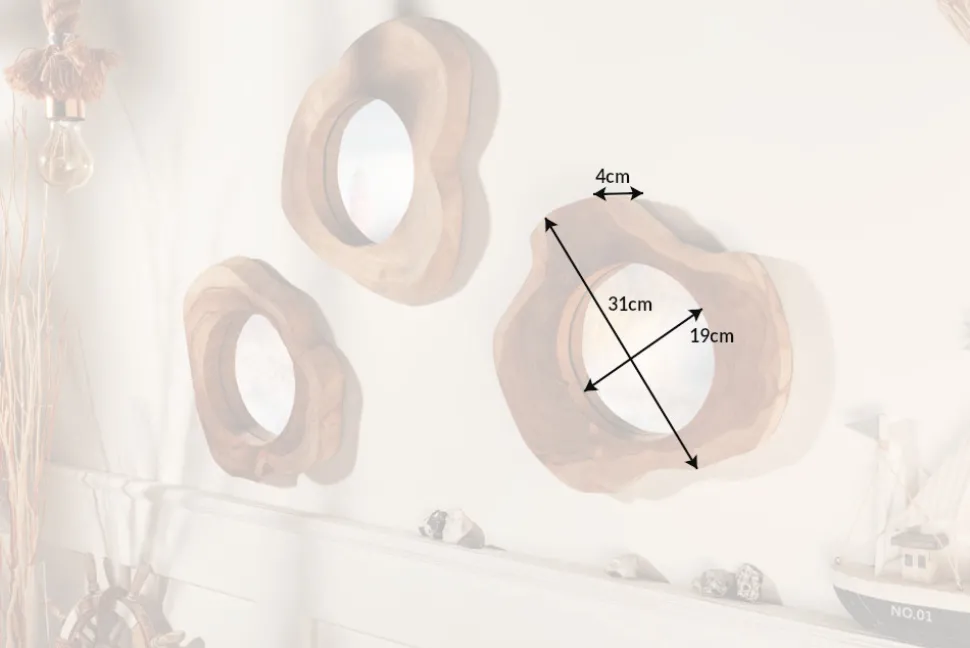 Handgearbeiteter Spiegel REFLECT 31cm natur Teakholz Wandspiegel