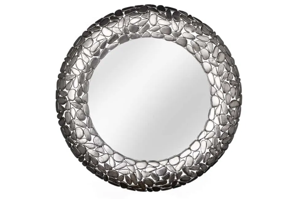 Handgearbeiteter Spiegel STONE MOSAIC XL 82cm silber in Mosaik Optik aus Metall