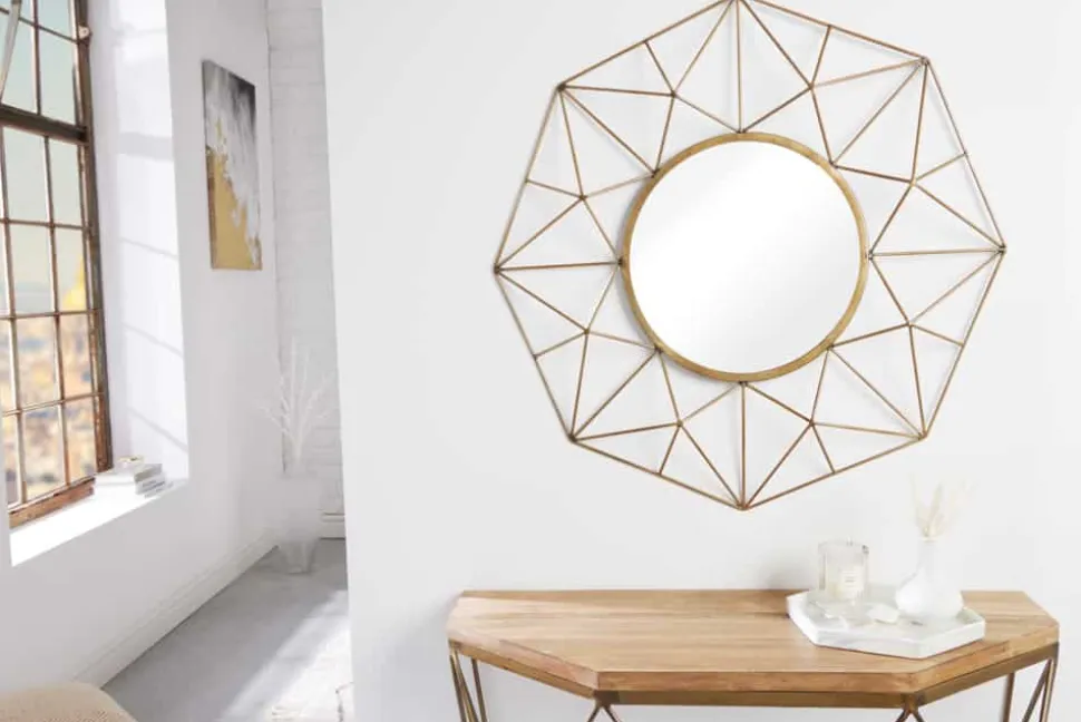 Handgearbeiteter Spiegel DIAMOND XL 90cm messing aus Eisen im Retro Design