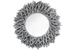 Handgearbeiteter Teakholz Spiegel RIVERSIDE 80cm grau Treibholz