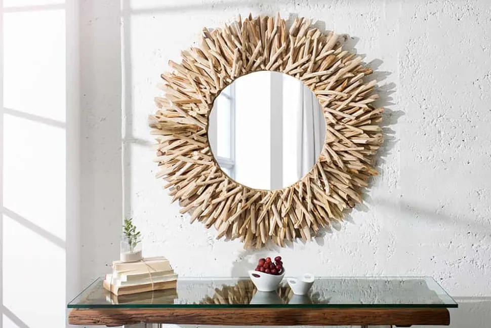 Handgearbeiteter Teakholz Spiegel RIVERSIDE 80cm natur Treibholz
