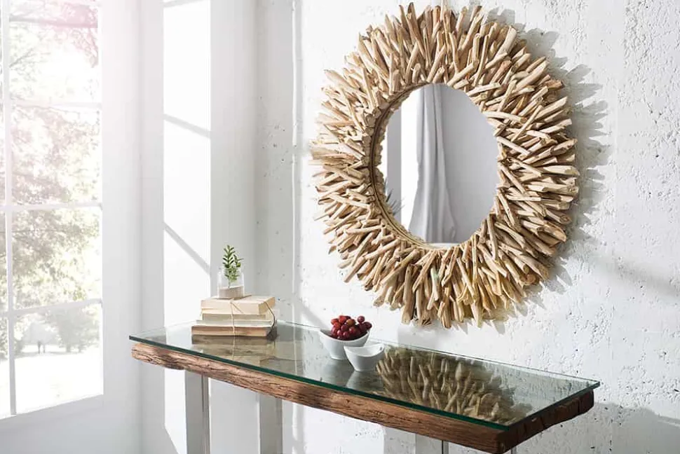 Handgearbeiteter Teakholz Spiegel RIVERSIDE 80cm natur Treibholz