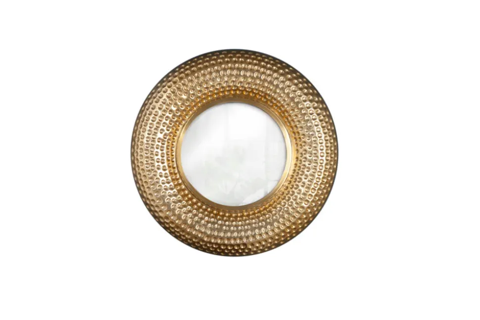 Handgearbeiteter Wandspiegel ORIENT 60cm gold im Hammerschlag Design aus Metall
