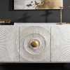 Handgearbeitetes Sideboard GOLDEN SUNSET 140cm weiß mit 3D Schnitzereien gold Mangoholz Metallbeine