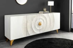 Handgearbeitetes Sideboard GOLDEN SUNSET 180cm weiß gold Mangoholz Metallbeine
