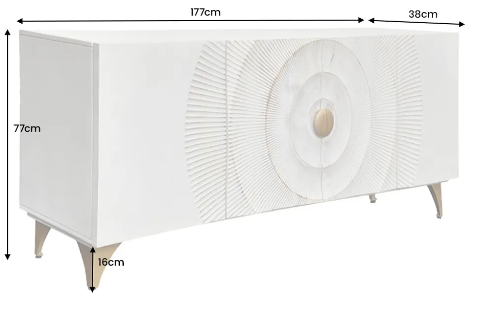 Handgearbeitetes Sideboard GOLDEN SUNSET 180cm weiß gold Mangoholz Metallbeine