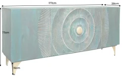 Handgearbeitetes Sideboard GOLDEN SUNSET 180cm türkis gold Mangoholz Metallbeine