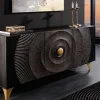 Handgearbeitetes Sideboard GOLDEN SUNSET 140cm schwarz mit 3D Schnitzereien gold Mangoholz Metallbeine