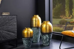 Handgefertigte Deko Vase ORIENT L 60cm gold Metall mit Patina Hammerschlag Design
