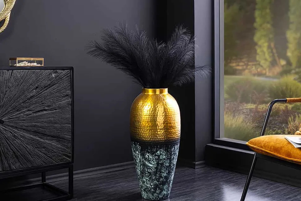 Handgefertigte Deko Vase ORIENT XL 75cm gold Metall mit Patina Hammerschlag Design