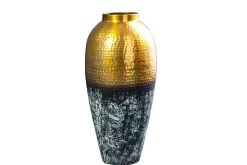 Handgefertigte Deko Vase ORIENT XL 75cm gold Metall mit Patina Hammerschlag Design