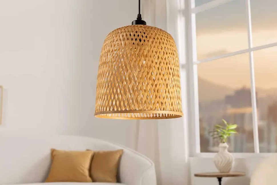 Handgefertigte Hängeleuchte ORGANIC LIVING 25cm natur Bambus Korb-Lampe Boho-Style