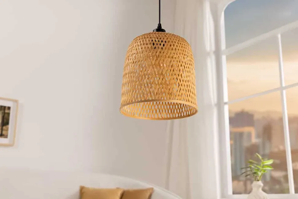 Handgefertigte Hängeleuchte ORGANIC LIVING 25cm natur Bambus Korb-Lampe Boho-Style