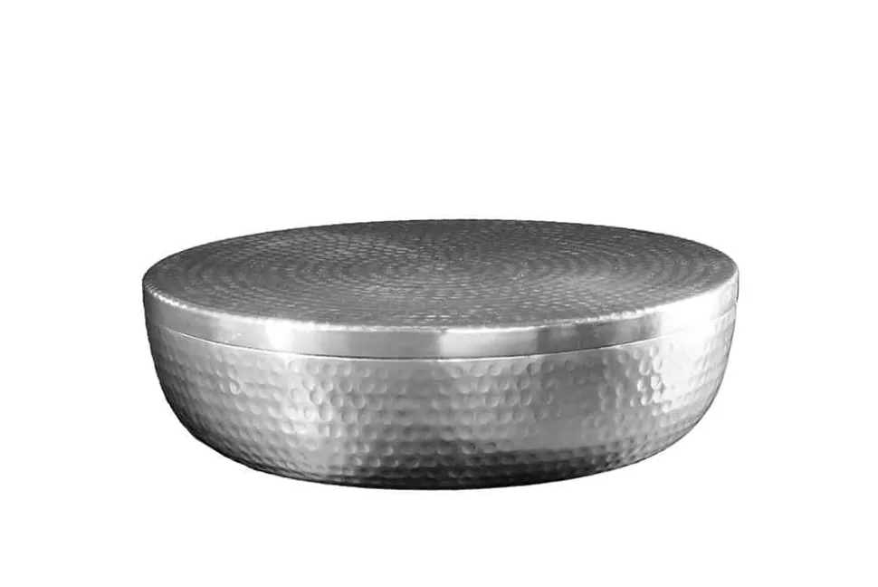 Handgefertigte Schale ORIENT 40cm silber Metall rund mit Deckel Schmuck-Dose