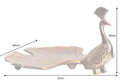Handgefertigte Servierplatte WILDLIFE PEACOCK 40cm gold Metall Pfauen-Skulptur