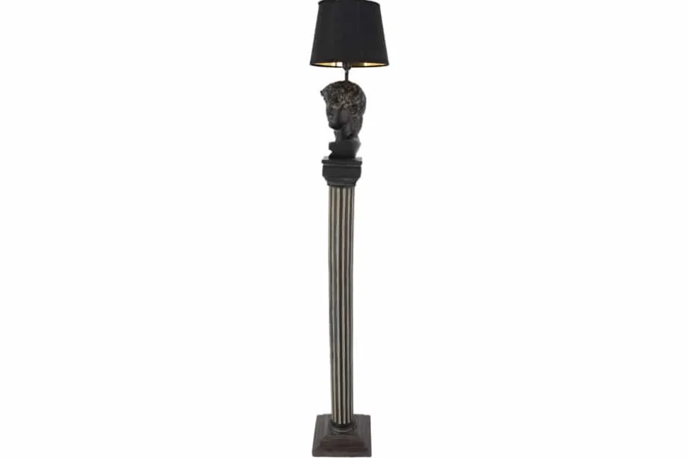Handgefertigte Stehlampe DAVID 120cm schwarz mit Büste Stoffschirm