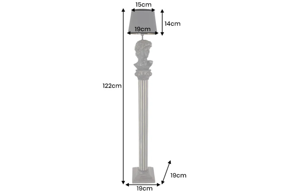Handgefertigte Stehlampe DAVID 120cm schwarz mit Büste Stoffschirm