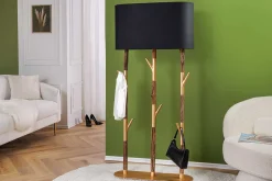 Handgefertigte Stehlampe WARDROBE 155cm schwarz gold natur Eisenholz Massivholz