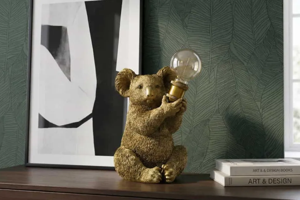 Handgefertigte Tischlampe KOALA 35cm gold Skulptur