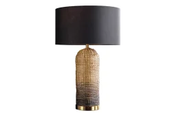 Handgefertigte Tischlampe ZEA 60cm schwarz natur runder Lampenschirm Seegras