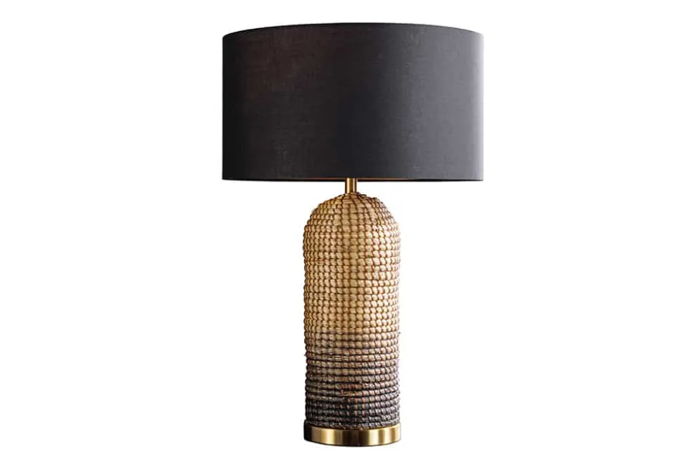 Handgefertigte Tischlampe ZEA 60cm schwarz natur runder Lampenschirm Seegras