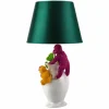 Handgefertigte Tischlampe MONKEY 60cm weiß bunt grüner Stoffschirm Affen-Skulpturen