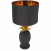 Handgefertigte Tischlampe PINEAPPLE 50cm schwarz Ananas-Design gold mit Stoffschirm