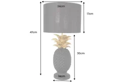 Handgefertigte Tischlampe PINEAPPLE 50cm schwarz Ananas-Design gold mit Stoffschirm