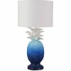 Handgefertigte Tischlampe PINEAPPLE 50cm blau weiß Ananas-Design mit Stoffschirm