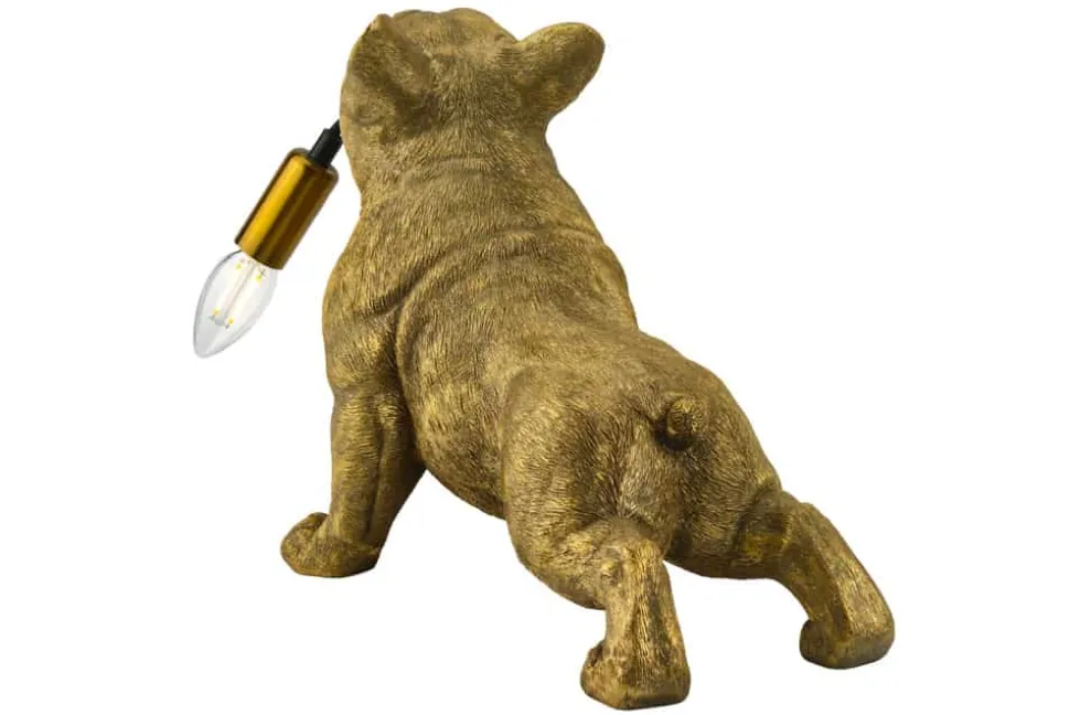 Handgefertigte Tischlampe BULLDOG 35cm gold Hunde-Skulptur