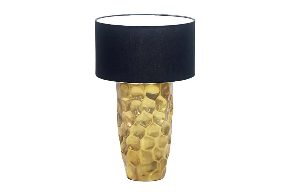 Handgefertigte Tischlampe AURELIA 55cm gold schwarz Hammerschlag-Design mit Stoffschirm