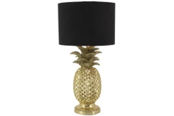 Handgefertigte Tischlampe PINEAPPLE 50cm gold schwarz Ananas-Design mit Stoffschirm