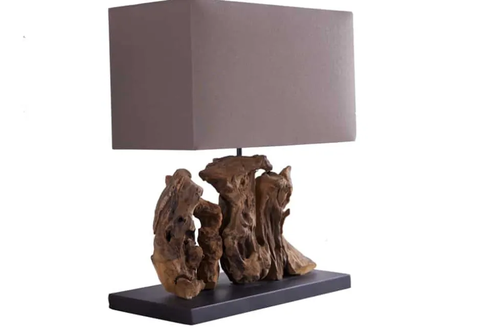 Handgefertigte Tischlampe ARAGON 50cm braun Treibholz-Fuß mit Leinenschirm