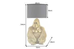 Handgefertigte Tischlampe KING APE 55cm gold schwarzer Stoffschirm Gorilla-Skulptur