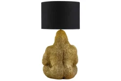 Handgefertigte Tischlampe KING APE 55cm gold schwarzer Stoffschirm Gorilla-Skulptur