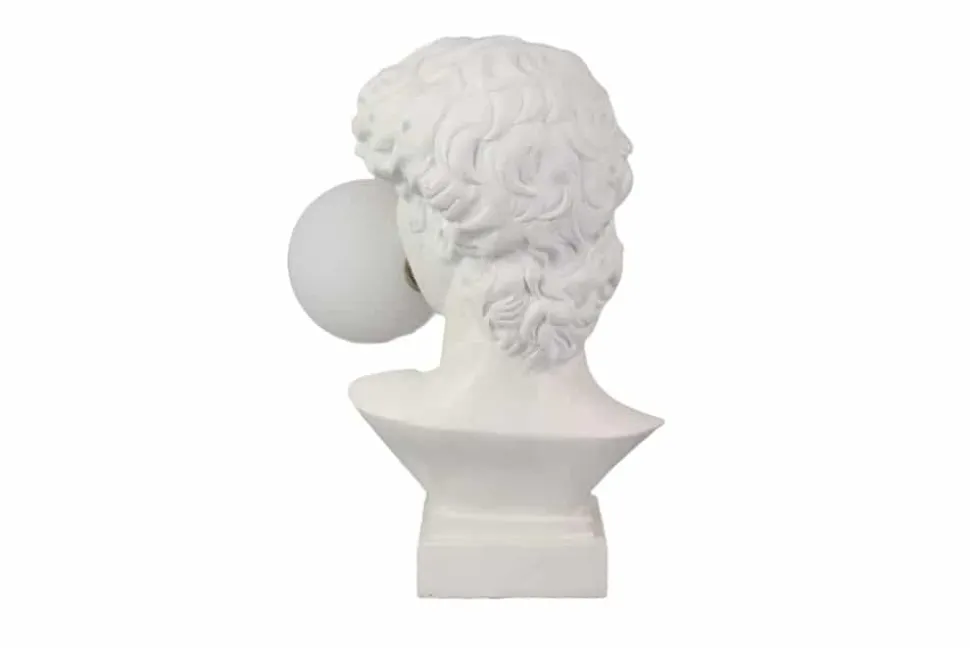 Handgefertigte Tischlampe DAVID 30cm weiß Büste mit Lampenkugel