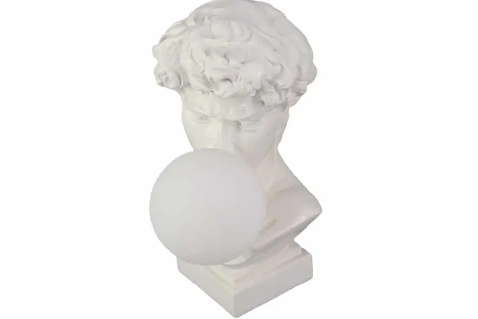 Handgefertigte Tischlampe DAVID 30cm weiß Büste mit Lampenkugel