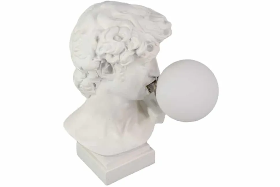 Handgefertigte Tischlampe DAVID 30cm weiß Büste mit Lampenkugel