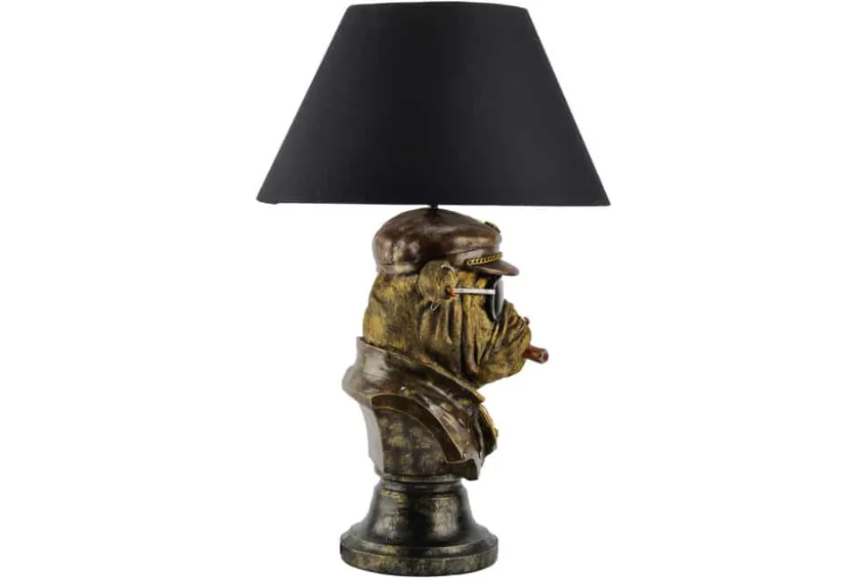 Handgefertigte Tischlampe BULLDOG 55cm bronze schwarz Stoffschirm Hunde-Skulptur