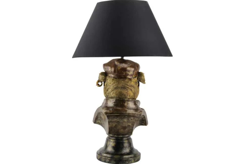 Handgefertigte Tischlampe BULLDOG 55cm bronze schwarz Stoffschirm Hunde-Skulptur